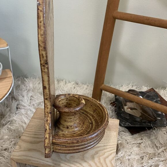 Handmade Artist Signed Stoneware Wall Taper Candle Wall Sconce Studio Pottery - Picture 7 of 17